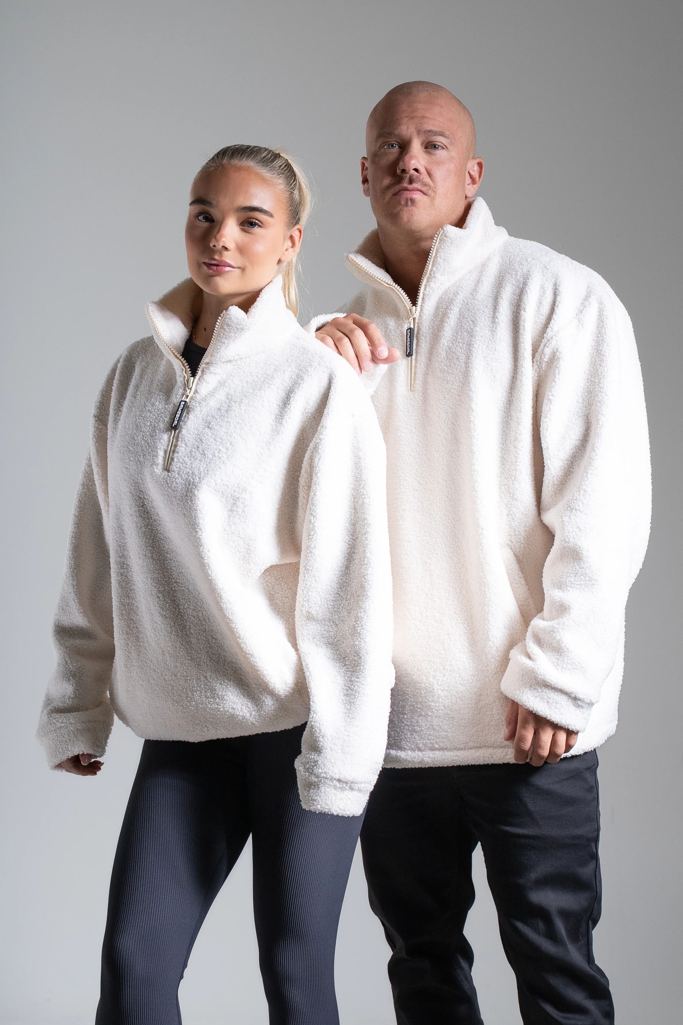 Oversize half zip teddy valkoinen